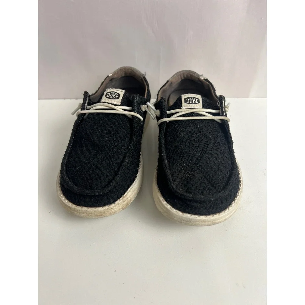 Hey Dude Wendy Youth Boho Crochet Black Slip On Loafers Shoes Size 13Y 41155-001